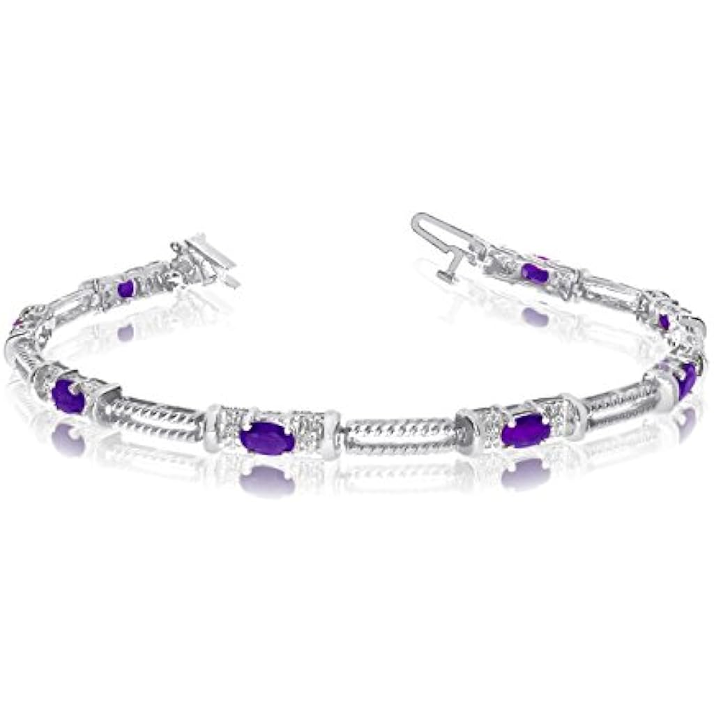 375 White Gold Natural Amethyst And Diamond Tennis Bracelet