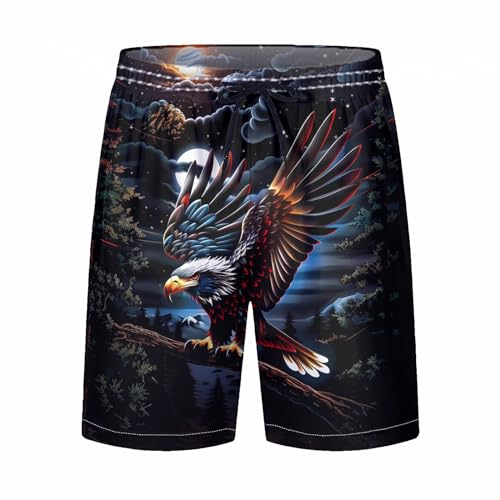 LAOLIUSN Novelty American Bald Eagle Board Shorts Funny Eagle Graphic Beach Shorts