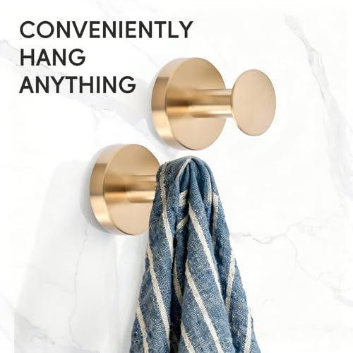 YWCOO Towel Hooks for Bathroom 304 Stainless Steel Coat Robe Clothes Hook for Bathroom Kitchen Living Room Wall Mounted Shower Hooks for Inside Shower 2 Golden (Drilling Installation) — view 3
