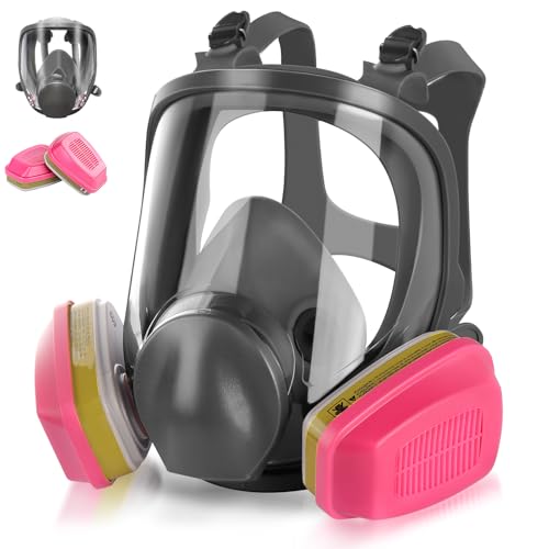 Full-Face Mask Respirator with 60926 Cartridges – Anti-fog,Reusable Gas Cover Organic Vapor Masks Survival Nuclear,Paint Mask for Painting,Dust,Formaldehyde,Epoxy Resin,Sanding,Cutting,welding