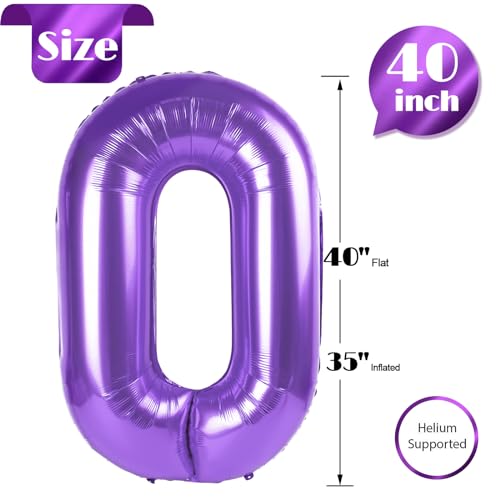 Image of Purple Number 0 Balloon 40 Inch, 0 Balloon Number for 10th 20th 30th 40th 50th 60th Birthday Decorations, Purple Party Supplies