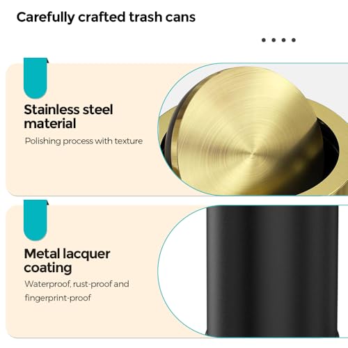 Image of 4 Gallon Black Gold Bathroom Trash Can, Stainless Steel Waste Basket, Large Capacity Garbage Can, for Bedroom Kitchen Office Hotel (Black)