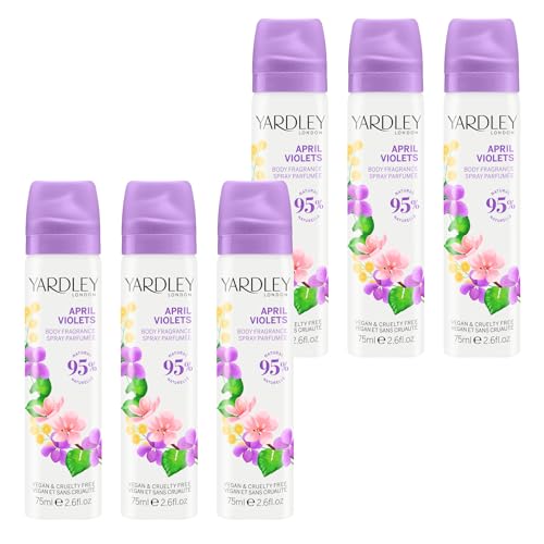 Yardley London April Violets Brume Corporelle – Brume Florale pour Femme avec des Notes de Violette et d’Agrumes, Brume April Violets pour Femme 6 x 75ml