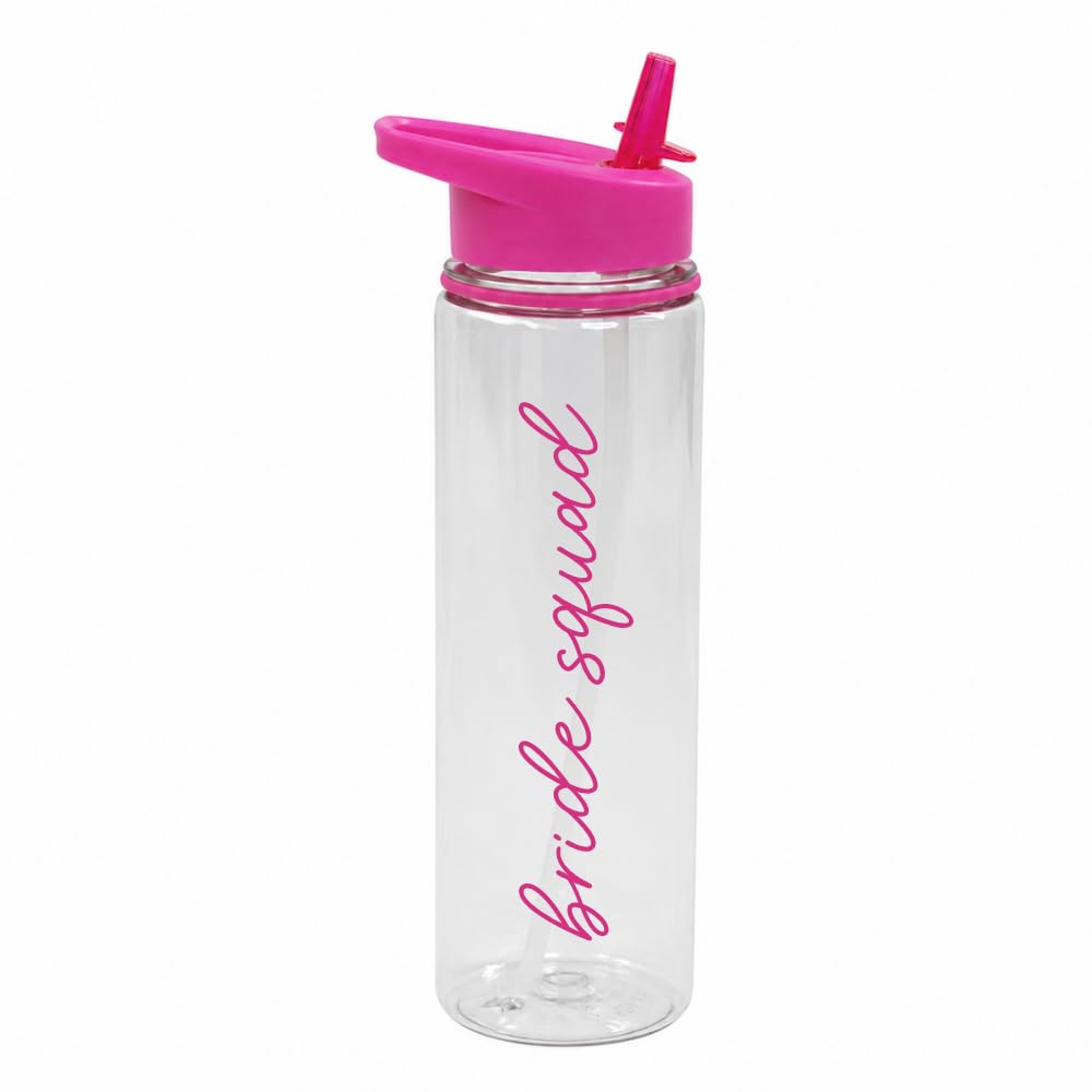 eBuyGB Pink Bride Squad Water Bottle 725ml, Hen Party Drink Bottle with Straw Lid, Bridal Shower, Hen Do Favours, Bridesmaid Gifts & Party Bag Fillers — image 1