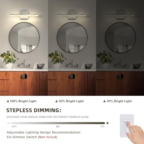Image of Brushed Nickel Vanity Lights - Dimmable 5CCT Bathroom Lighting Fixtures Over Mirror, Adjustable Angle Wall Light, 15.75 inch Long 12W LED Bar Light