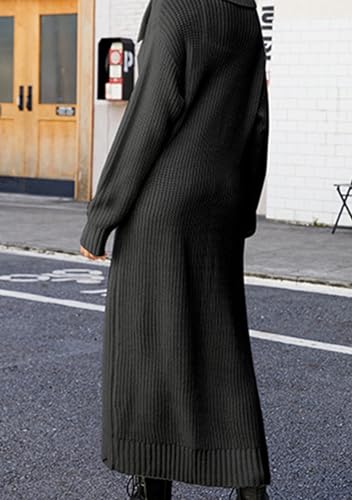 BOFETA Women's Long Plain Cardigan Coats Cable Knit Casual Open Front Long Sleeve Loose Sweater3