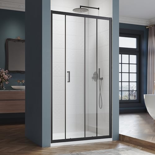 SIRHONA Cabine de douche Coulissante 100 x 185 cm Paroi de douche Transparent coulissante verre sécurit 5mm, Facile à nettoyer, Noir mat