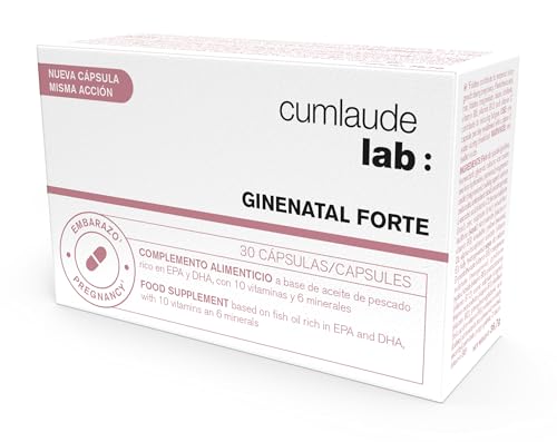 Cumlaude - Ginenatal Forte Nahrungsergänzungsmittel Kapseln, Während und nach der Schwangerschaft, Fischöl, EPA, DHA, Vitaminen und Mineralien, 1 Kapsel pro Tag, Laktose- und glutenfrei - 30 Kapseln
