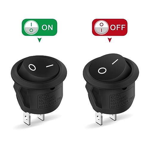 5 Stück Kippschalter Rund, Hanibos Mini 2 Polig Wippschalter ON/OFF Einrastbare mit Selbsthemmung Runde Schalter 10A/125V 6A/250V Schwarz für Auto Boot Haushaltsgeräte