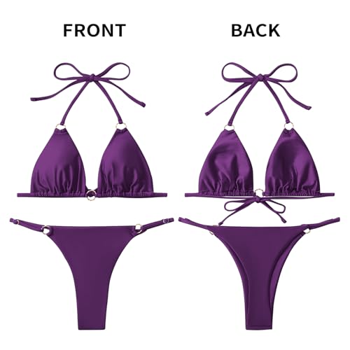 Image of MIKETAI Sexy Bikinis for Women 2 Piece Bikini Spaghetti Strap Swimsuits Solid Color Bathing Swimwear Triangle Bathing Suit