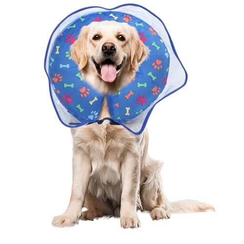 Image of Inflatable Collar After Surgery, Adjustable Cute Calming Puppy Collar with Soft Padding, Pet Prevent Scratches Anti Licking Collar for Small Medium Large Dogs (Blue, M)