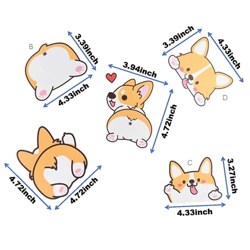 Image of Corgi Car Decal Sticker Set of 5 - Cute Funny Cartoon Dog Stickers for Car, Laptop, Bumper, Window - Gifts for Corgi Lovers, Vinyl Waterproof Automotive Accessories, 10-12cm
