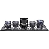 Teelichthalter-Set Keramik Teelichthalter Kerzenständer Kerzenhalter Windlicht Mit diesem 7-teiligen Teelichter-Set schaffen Sie mit einem Mal mehr Atmosphäre im Haus Mit Strasssteinchen Mit Glassteinen und Holztablett