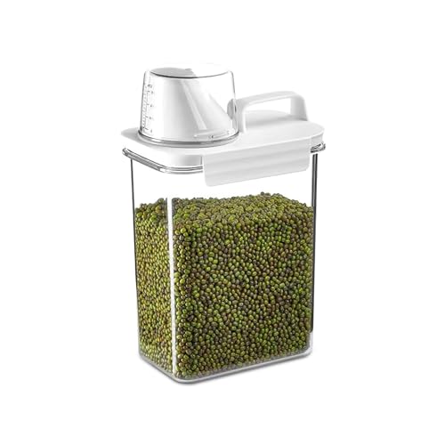 La Llareta Luftdichter Trockenfutterbehälter, PET Getreide-Aufbewahrungsbox, Waschmittelspender Mit Messbecher, Aufbewahrung für Bohnen, Reinigungsmittel, 1800ml