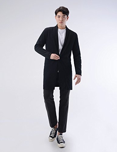 NEARKIN (NKNKTNC803 Mens Slim Cut Look Knitwear Shawl Collar Long Cardigan Sweater Black US M(Tag Size M)