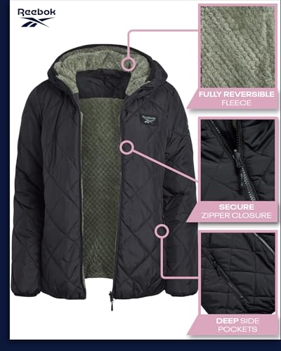 Reebok Women's Puffer Jacket - Quilted Puffer Reversible to Faux Fleece Jacket - Insulated Winter Jackets for Women (S-XL)3