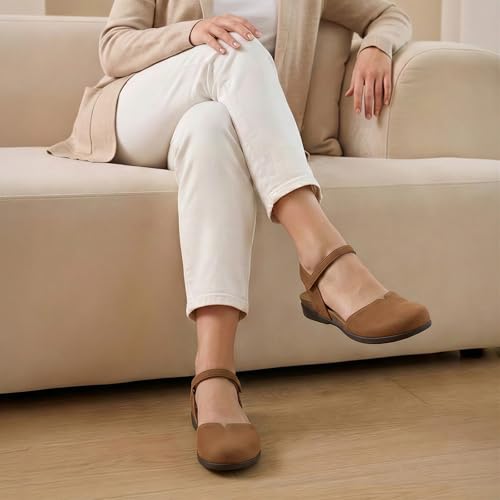 Image of Athlefit Women's Closed Toe Sandals Comfort Cork Footbed Arch Support Flat Sandals