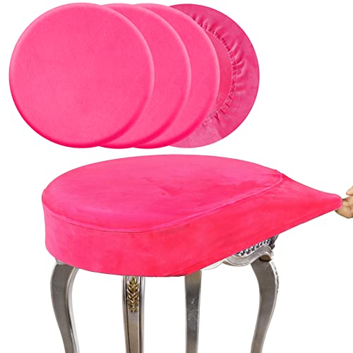 Image of SINOSSO Round Vanity Bench Covers Set of 4, Dia.(13 inch- 15.5 inch) Super Soft Velvet Stretch Washable Bar Stool Slipcover Seat Protector, (Round, Hot Pink, 4 Counts)