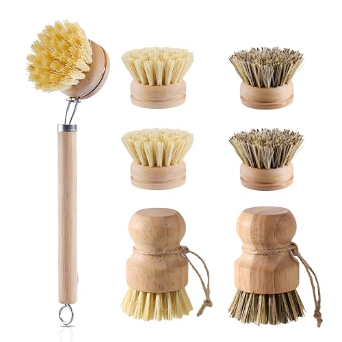 DBAILY Juego de 7 cepillos de cocina, madera, cepillo para verduras, cepillo para setas, cepillo para fregar, cepillo de cocina, cepillo para lavar platos, cepillo de lavado