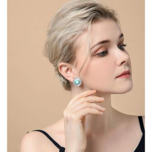 Silver Clip On Statement Earrings - Retro Big Geometric Circle Druzy Earrings Ear Drop for Non Pierced Ears Earring Bohemian Shell Stud Handmade Boho Bridal Earrings for Bride Bridesmaids Party Prom2