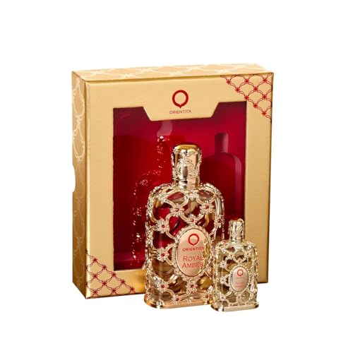 Image of Orientica Luxury Royal Amber 2 Pc Perfume Gift Set - Notes of Vanilla, Bergamot, Pineapple - Amber Oud, Gourmand Arabic Perfume for Women & Men - Perfumes Arabes de Mujer y Hombres