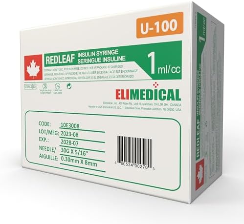 REDLEAF 30G 5/16 In. 1mL/cc Insulin Syringe, Pharma Pack 10 x10, Reorder 10E3008