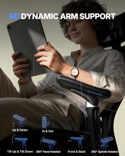 Image of HUANUO Ergonomic Office Chair with 6D Armrest, Seat Depth Adjustment, Lumbar Support, Quiet Rubber Caster, High Back Mesh Gaming Chair with 3D Headrest, Big and Tall Chair for Home Office, Pack of 6