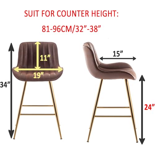 Image of Sidanli Brown Velvet Bar Stools-Set of 2, 24 Inch Bar Stools for Kitchen Counter