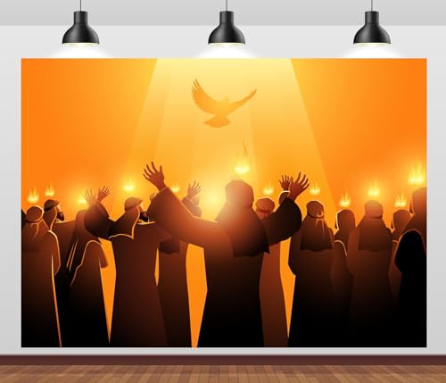 CORFOTO Pentecost Sunday Backdrop 7x5ft Holy Spirit Dove in Tongues Fire Biblical Christians Religious Culture Background for Pentecost Day Banner Jesus Christ Church Christian Baptism Decor