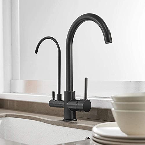 Robinet de cuisine noir rotatif avec douchette eau potable à levier unique - 5