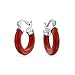 Produktbild Mittelgroße verbesserte Edelstein Rot Orange Koralle Runde Tube Hoop Ohrringe für Frauen Teen .925 Sterling Silber .75 Zoll Durchmesser