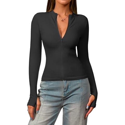 OQQ Women's Long Sleeve Yoga T-Shirt Cover