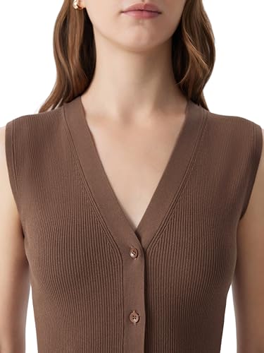 Image of SUUKSESS Women Sleeveless Sweater Tops Summer V Neck Button Down Vest Tops Business Casual Work Shirts