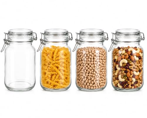 Image of Vasukie 1500ML Glass Jars With Airtight Leak Proof Lids | Wide Mouth Storage Canister Jars Perfect for Kitchen Canning, Dry Food, Spices, Pickle, Coffee, Tea, Snacks, Sugar, and More (Pack Of 4)