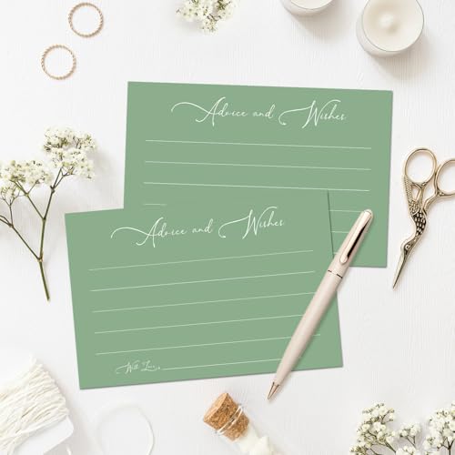 LETUROIA Advice And Wishes Cards For Wedding Shower Games Baby Shower, Advice And Wishes For The Mr And Mrs, New Parents Baby, Double-Sided 25 Cards (Green) - Thumbnail 2