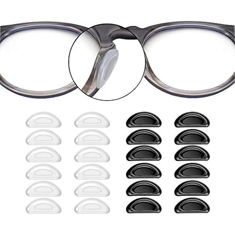 SMARTTOP Adhesive Nose Pad, 12 Pairs Eyeglass Nose Pads Stick On Silicone Anti-Slip for Glasses Sunglasses Thin Nose Pads Eyeglasses (6-Black & 6-Clear) Cover