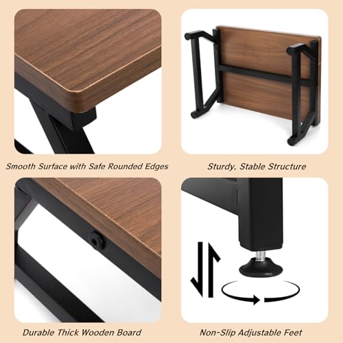 ELFULLY Wooden Step Stool for Adults Seniors, Heavy Duty Stools for High Bed with Adjustable Non-Slip Feet, One Step Foot Stool for Bedroom Living Room Bathroom Kitchen, Hold Up to 220 lb, Brown by ELFULLY - Image 4