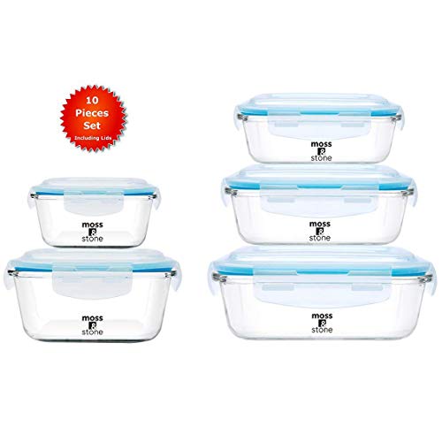MOSS & STONE Kitchen Glass Food Storage Containers Set with Lids | 10