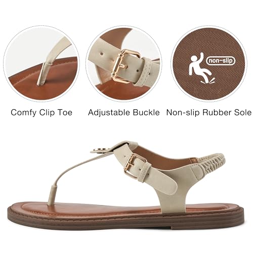 Image of Alicegana Womens Sandals Dressy Summer： Comfortable T-Strap Flat Thong Sandals Casual Flip Flops Shoes with Adjustable Ankle Buckle for Walking 2026