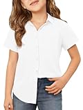 Haloumoning Girls Button Down Shirts Kids Summer Short Sleeve Dress Shirts School Uniform Blouse 5-14 Years...