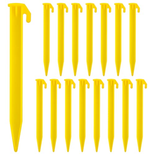 16 PCS Plastic Tent Stakes,5.7 Inch Pegs Serrated Edges Heavy Duty Canopy Anchoring Pegs for Outdoor Lawn Beach Garden Decoration and Fixation(Yellow)