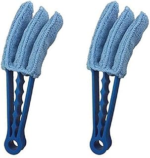 2Pcs Wet Dry Venetian Window Blind Cleaner Microfiber Brush 3 Pronged Washable Duster (Blue)