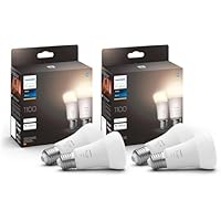 Philips Hue White 4 Lampadine Smart LED, Attacco E27, 9.5W, Luce Bianca, Dimmerabile, Controllo con...