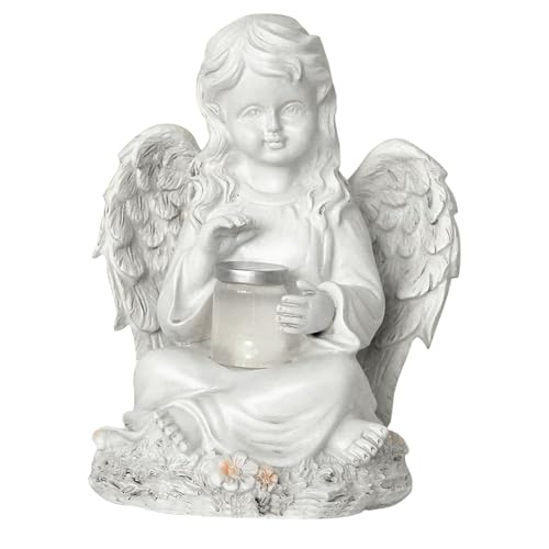 Lotvic Engel Gartenfiguren, Solar Grablichter für Draußen, Gartendeko Ornament, Sitzende Elfen Gartenfiguren, Garten Statue, Harz Elfen Skulptur mit Flügeln