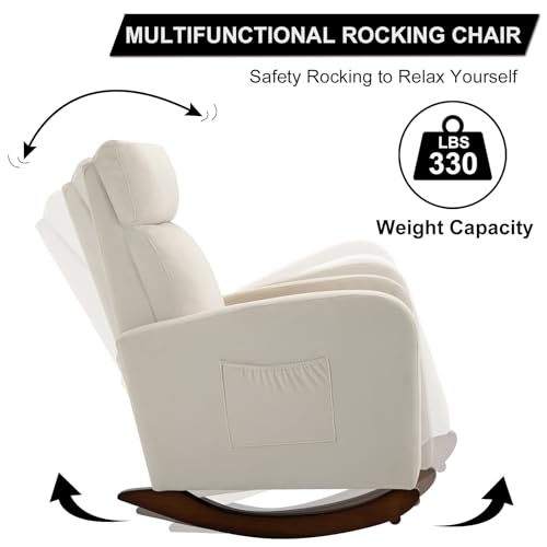 Avawingnurseryrockingchairupholsteredgliderchairwithsolidwoodlegswoodenrockerchairwithtwosidepocketshighbackchairforlivingroombedroombeige  Urban Country Home Decor Avawing nursery rocking chair upholstered glider chair with solid wood legs wooden rocker chair with two side pockets high back chair for living room bedroom beige  urban country home decor
