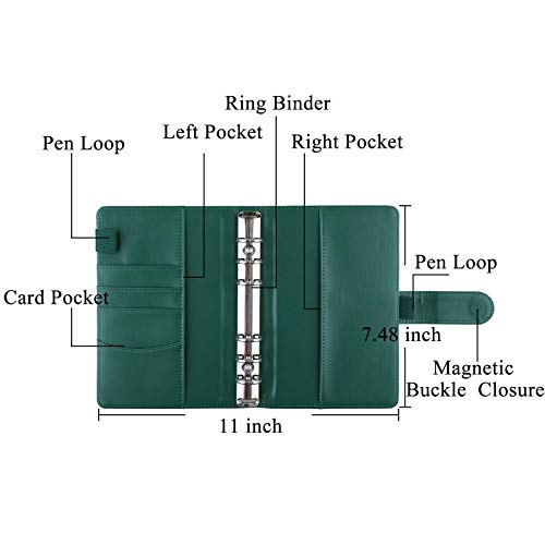 Antner A6 Pu Leather Notebook Binder (Dark Green) Bundle | 12 Pieces A6 Size Binder Pockets #TOP6