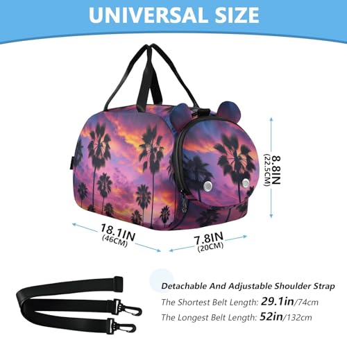 Palm Trees Sunset Landscape Duffle Bag for Girl, Sports Duffle Gym Bags with Shoe Compartment, Personalized Overnight Bag Travel Weekender for Kids2