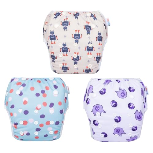 Image of ALVABABY 3 Pack Swim Diapers, Baby/Toddler/Infant Snap Adjustable Reusable Swimming Diaper Baby Gift for Boy and Girl Small 3SWY39