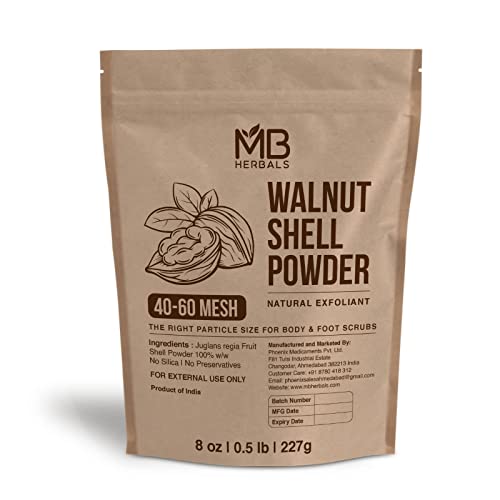 MB Herbals Walnut Shell Powder 8 oz (½ lb / 227g) | 40–60 Mesh Coarse Grind | Natural Exfoliant for Soaps, Body Scrubs & Foot Scrubs | Strong Exfoliation