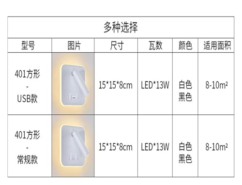 Aplique de pared LED rectangular blanco con puerto de carga USB para cabecero de dormitorio 2
